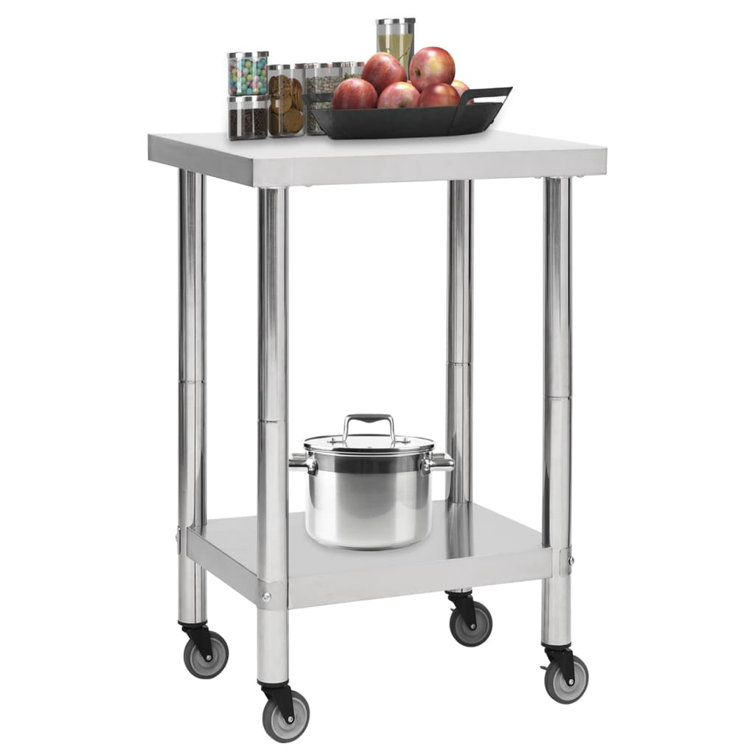 Ebern Designs Birda 60Cm Wide Rolling Prep Table with Stainless Steel